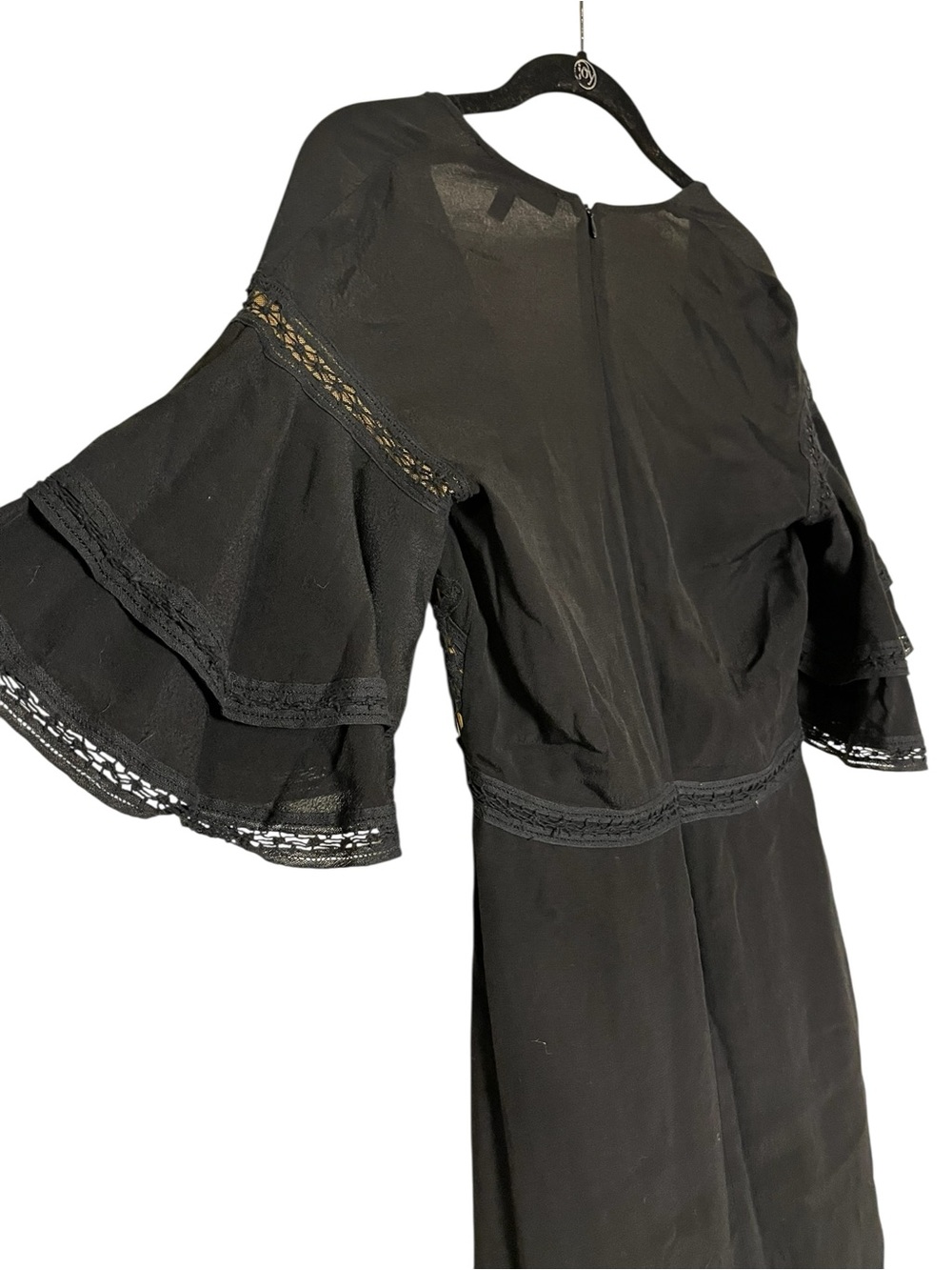 For Love & Lemons Carmine Mini Dress Black Lace Plunge Flutter Sleeve S - Picture 10 of 14